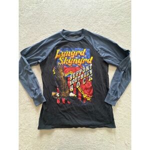 Lynyrd Skynyrd Support Southern Rock Raglan Shirt Mens Large Black Blue Eagle
